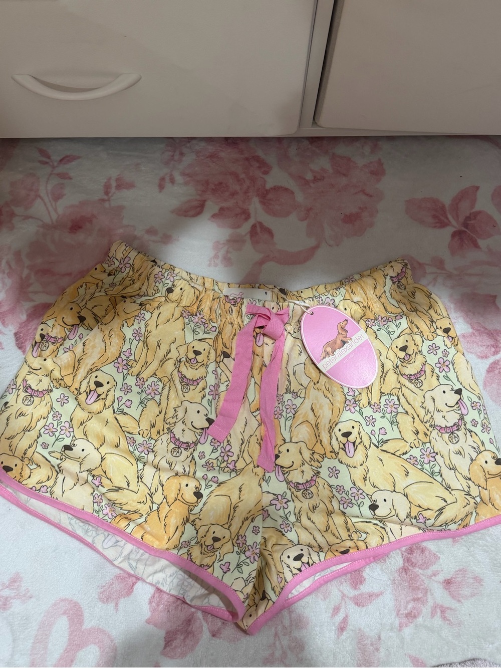 Peter Alexander Yellow & Pink Puppy Print Pajama Shorts